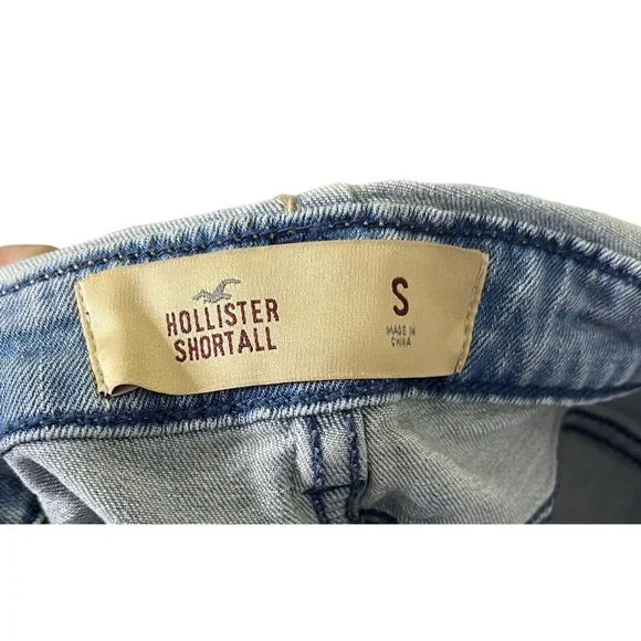 Hollister Patchwork Distressed Denim Shortalls Cuffed Overall Shorts Women's M - Picture 12 of 12